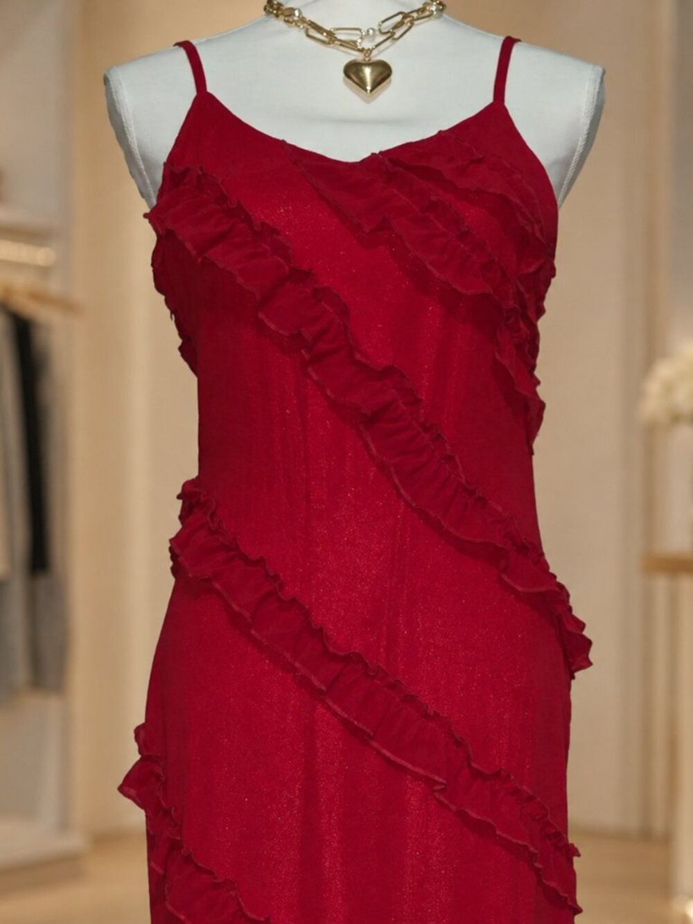 Love & Fun Red Ruffled Maxi Dress – Approx. Size Small - Picture 2 of 5